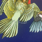 Hermes Scarf Silk Carre 90 L'intrus Intruder Bird Pattern Navy