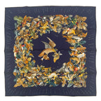 Hermes Scarf Silk Carre 90 L'intrus Intruder Bird Pattern Navy