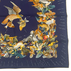 Hermes Scarf Silk Carre 90 L'intrus Intruder Bird Pattern Navy