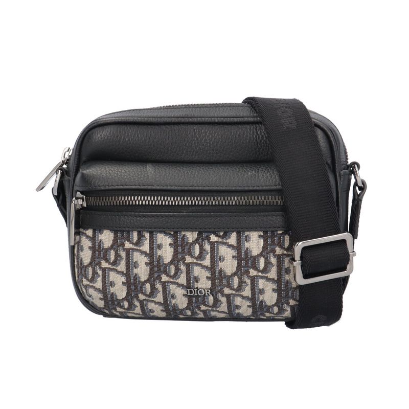 Dior Zip Messenger Bag Mini Blue Leather Beige Black