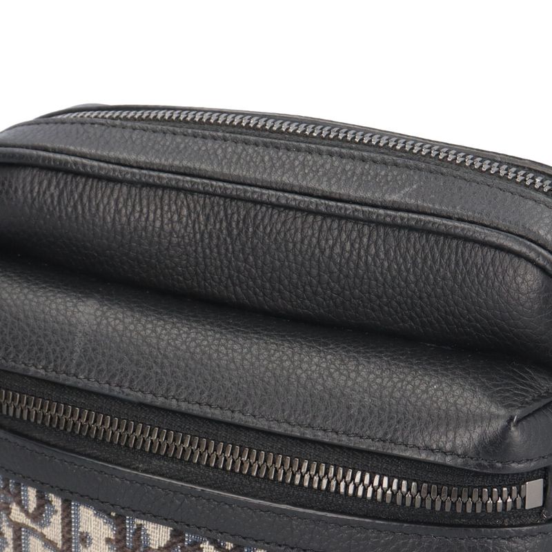 Dior Zip Messenger Bag Mini Blue Leather Beige Black