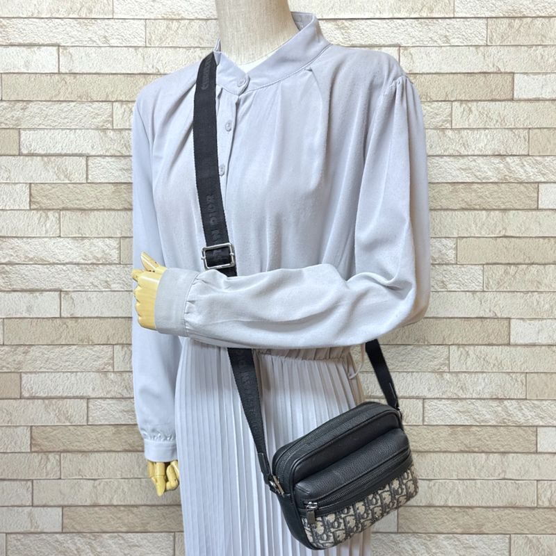Dior Zip Messenger Bag Mini Blue Leather Beige Black