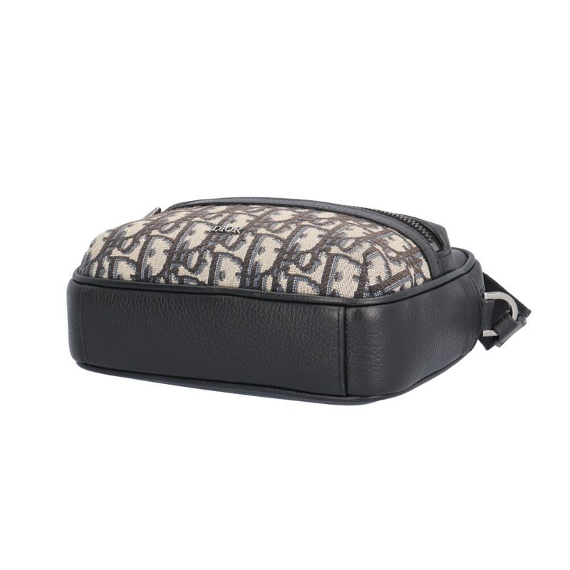 Dior Zip Messenger Bag Mini Blue Leather Beige Black