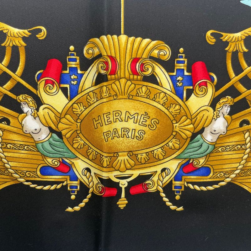Hermes Scarf Silk Carre 90 Voiles de Lumiere Sailing Ship of Light Black