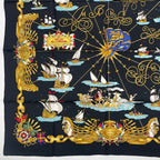 Hermes Scarf Silk Carre 90 Voiles de Lumiere Sailing Ship of Light Black