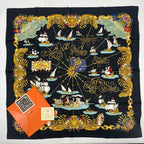 Hermes Scarf Silk Carre 90 Voiles de Lumiere Sailing Ship of Light Black