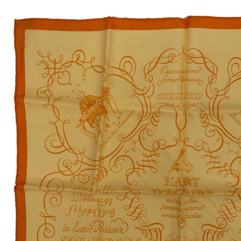 Hermes Scarf Silk Lart Decrire Calligraphy Art Yellow