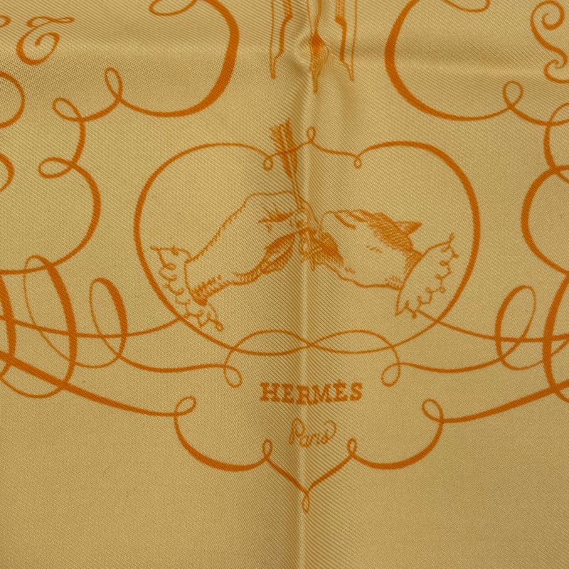 Hermes Scarf Silk Lart Decrire Calligraphy Art Yellow