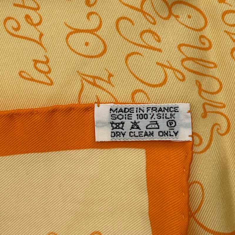 Hermes Scarf Silk Lart Decrire Calligraphy Art Yellow