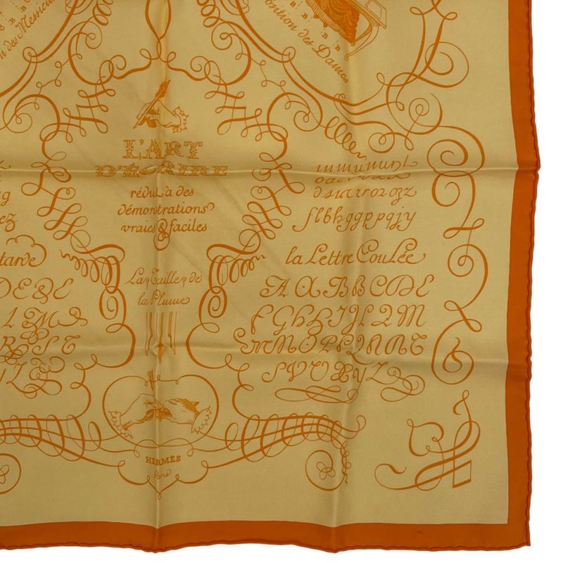 Hermes Scarf Silk Lart Decrire Calligraphy Art Yellow