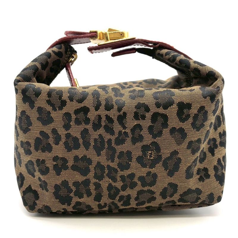 Fendi Handbag Pouch Leopard Print Nylon Canvas Beige