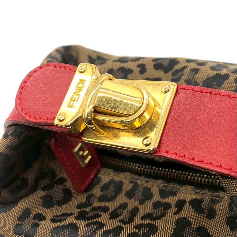Fendi Handbag Pouch Leopard Print Nylon Canvas Beige
