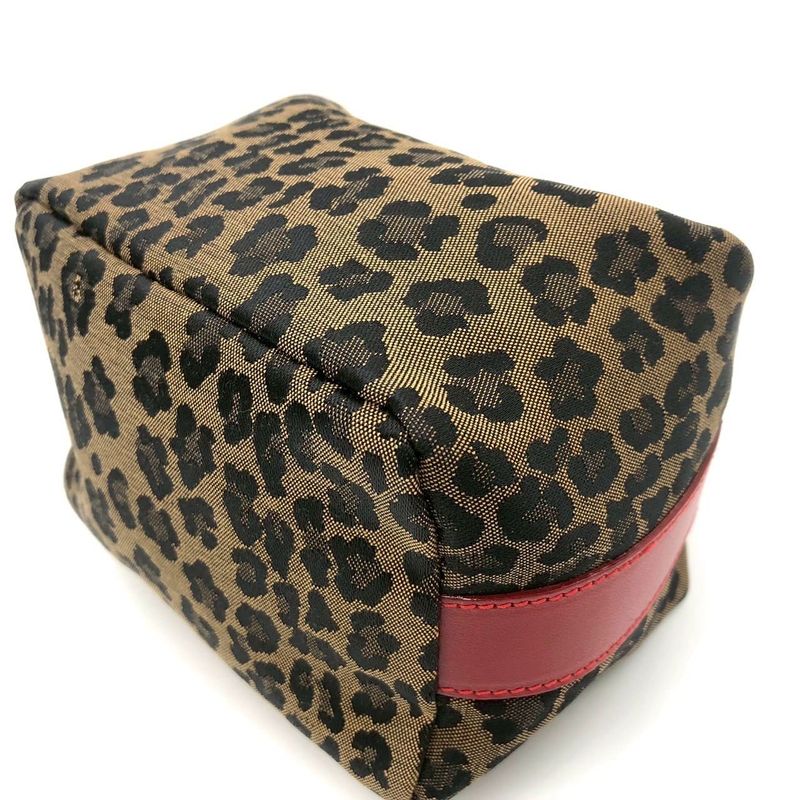 Fendi Handbag Pouch Leopard Print Nylon Canvas Beige