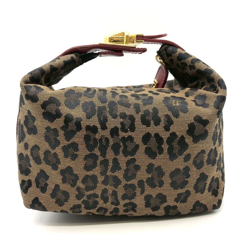 Fendi Handbag Pouch Leopard Print Nylon Canvas Beige