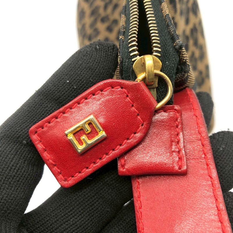 Fendi Handbag Pouch Leopard Print Nylon Canvas Beige