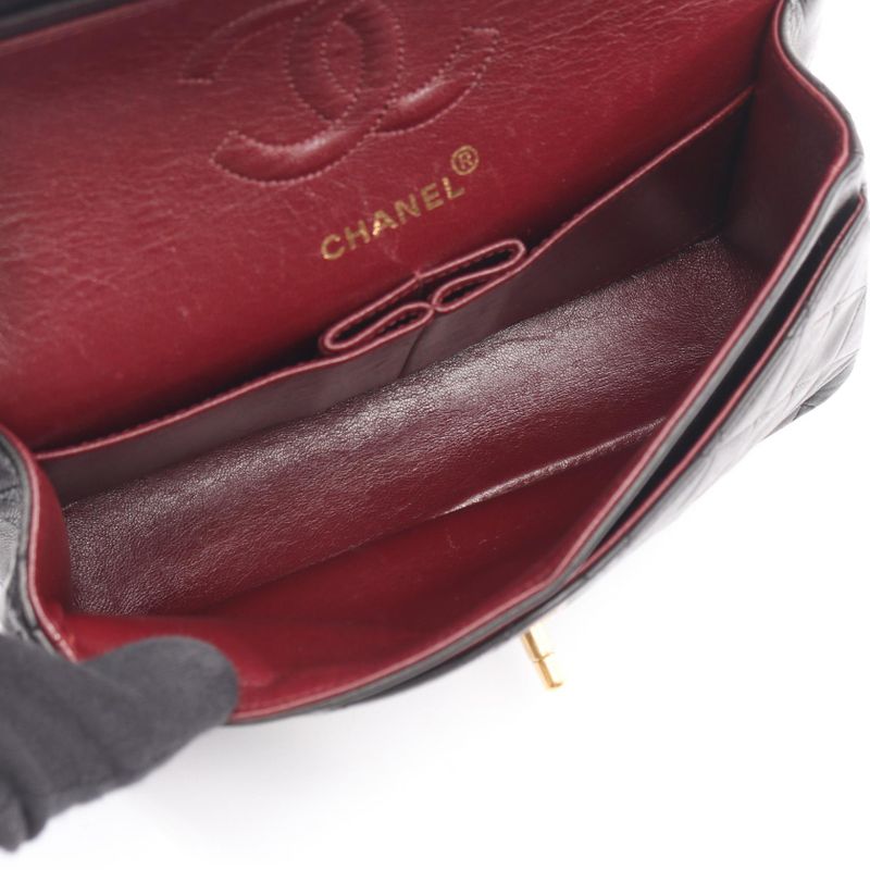 Chanel Shoulder Bag Quilted Double Flap Black Lambskin Chain