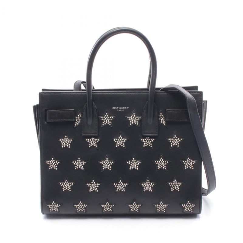 Saint Laurent Paris Handbag Sac de Jour Baby Star Studded Black Silver Leather