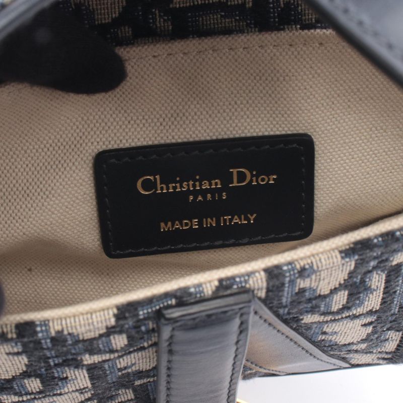 Dior Saddle Bag Mini Oblique Peacock Navy Canvas Leather Navy Beige