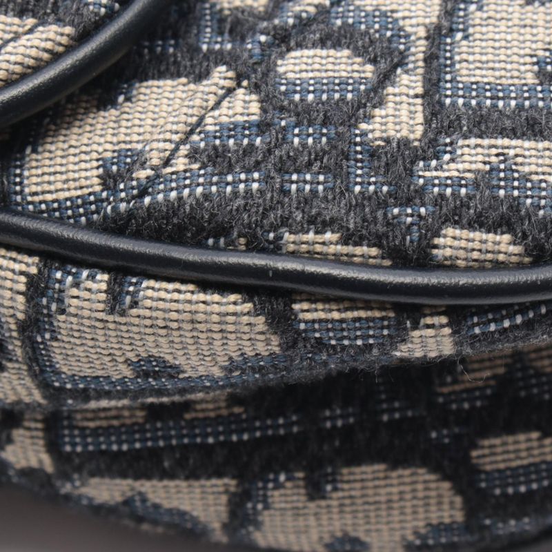 Dior Saddle Bag Mini Oblique Peacock Navy Canvas Leather Navy Beige