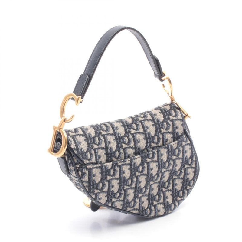 Dior Saddle Bag Mini Oblique Peacock Navy Canvas Leather Navy Beige