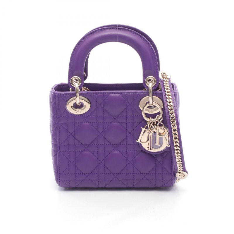 Dior Handbag Lady Dior Mini Purple Leather Lady Dior Cannage 2-Way Tote