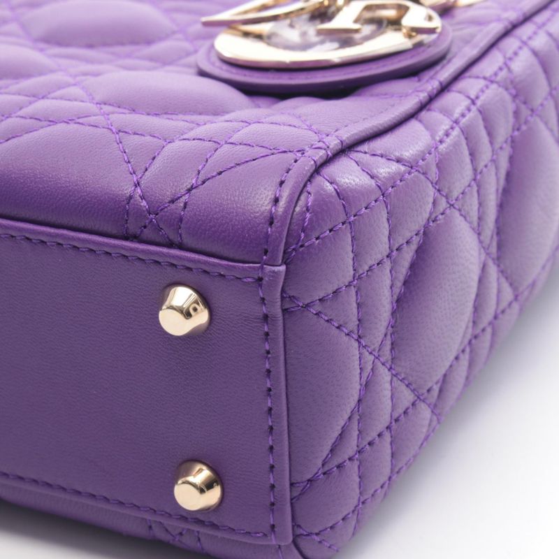 Dior Handbag Lady Dior Mini Purple Leather Lady Dior Cannage 2-Way Tote