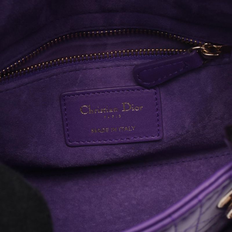 Dior Handbag Lady Dior Mini Purple Leather Lady Dior Cannage 2-Way Tote