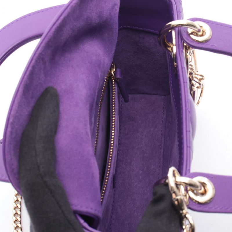 Dior Handbag Lady Dior Mini Purple Leather Lady Dior Cannage 2-Way Tote