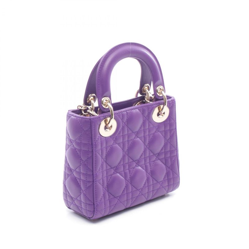 Dior Handbag Lady Dior Mini Purple Leather Lady Dior Cannage 2-Way Tote