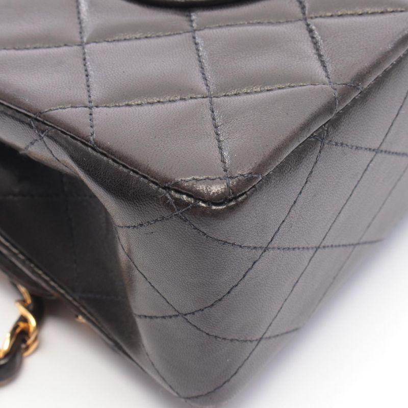 Chanel Shoulder Bag Quilted Double Flap Black Lambskin Chain