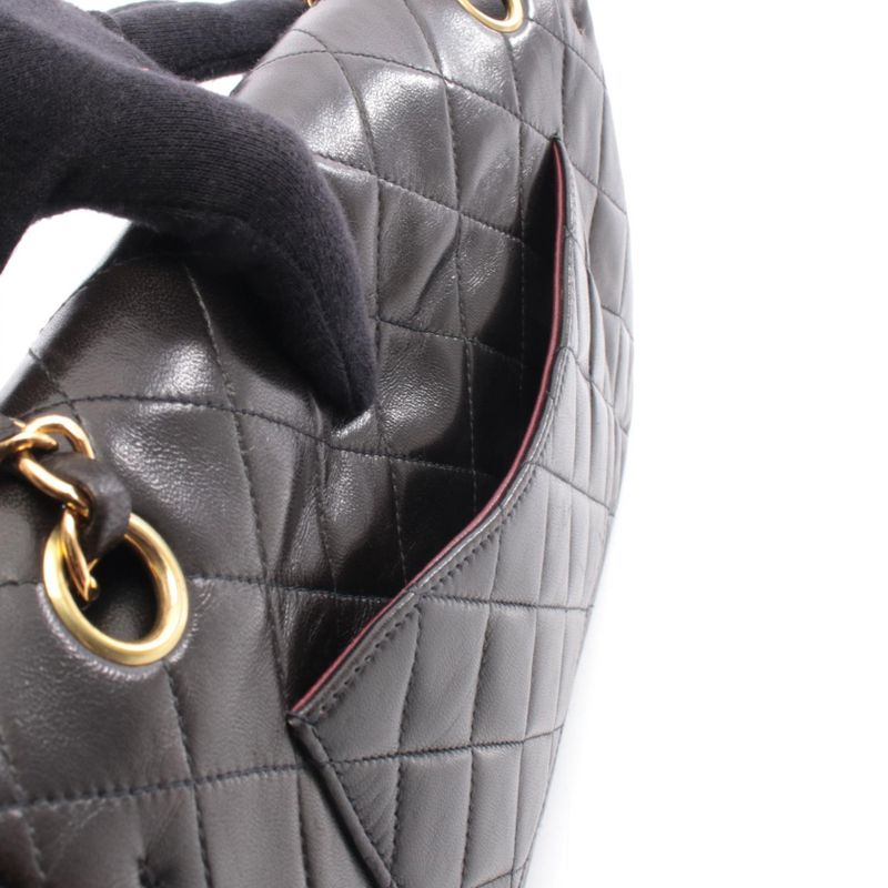Chanel Shoulder Bag Quilted Double Flap Black Lambskin Chain