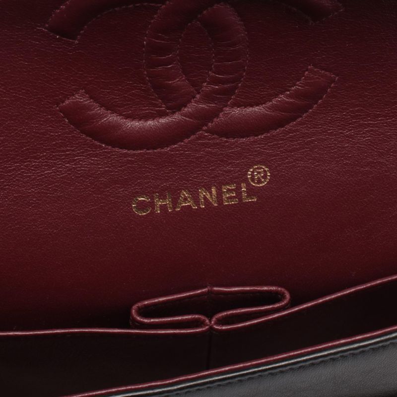 Chanel Shoulder Bag Quilted Double Flap Black Lambskin Chain