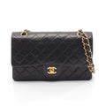 Chanel Shoulder Bag Quilted Double Flap Black Lambskin Chain