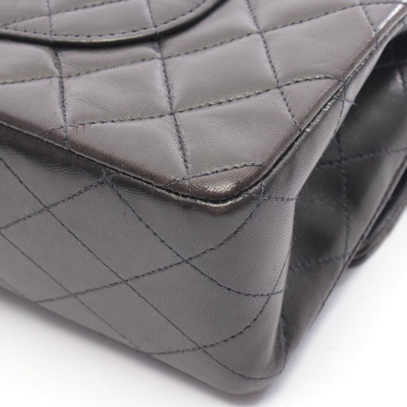 Chanel Shoulder Bag Quilted Double Flap Black Lambskin Chain