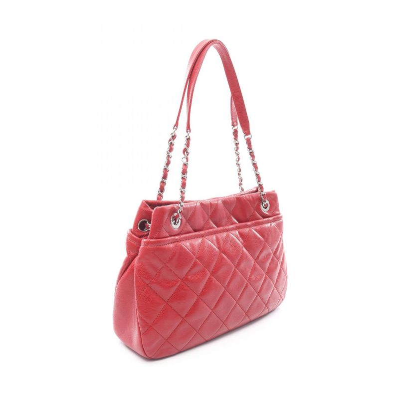 Chanel Tote Quilted Red Leather CC Logo Chainto