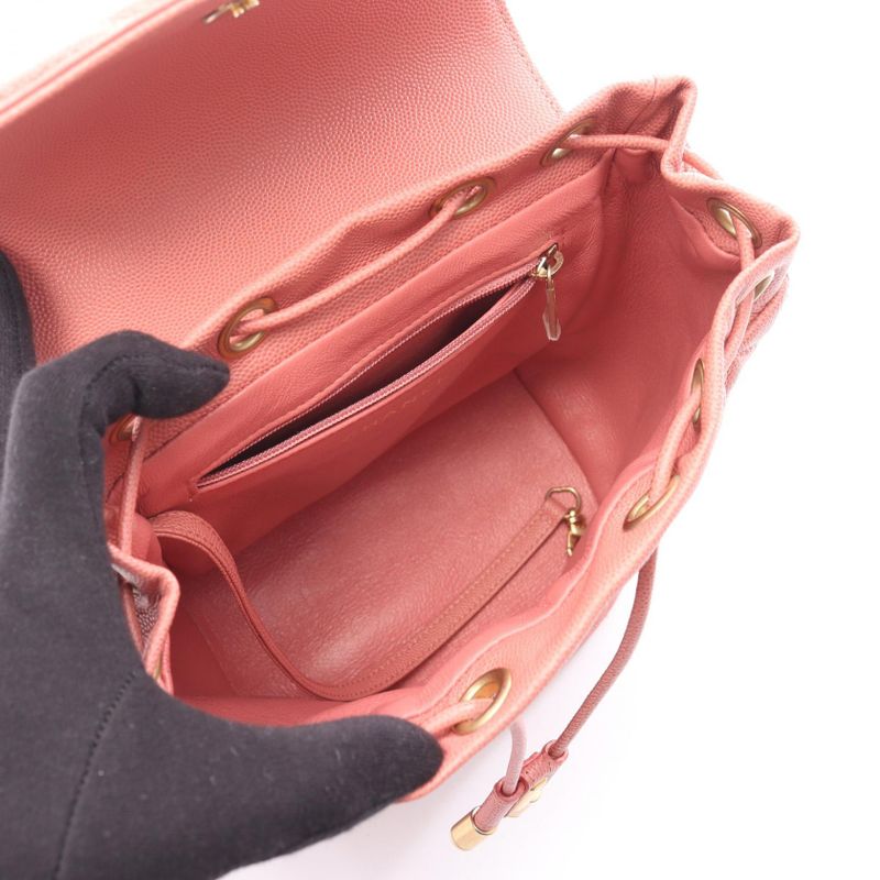 Chanel Backpack CC Filigree Quilted Coral Pink Leather