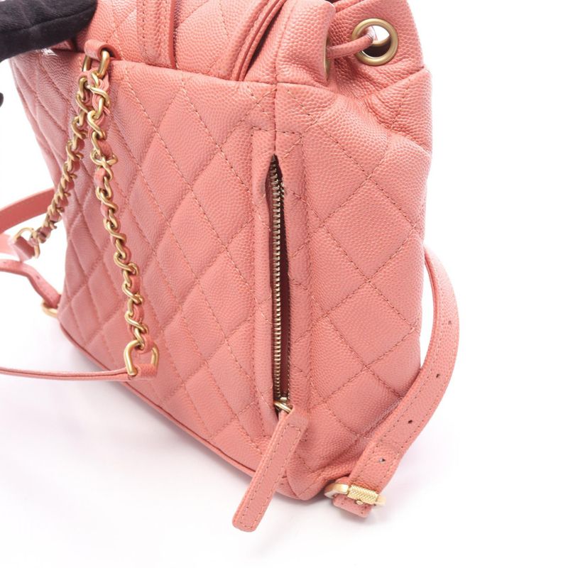 Chanel Backpack CC Filigree Quilted Coral Pink Leather