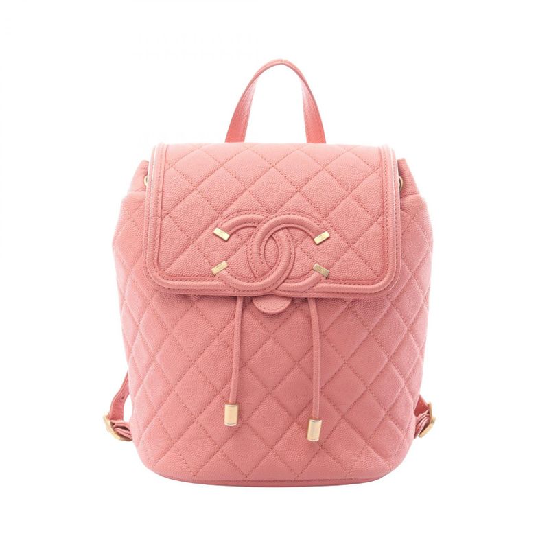 Chanel Backpack CC Filigree Quilted Coral Pink Leather