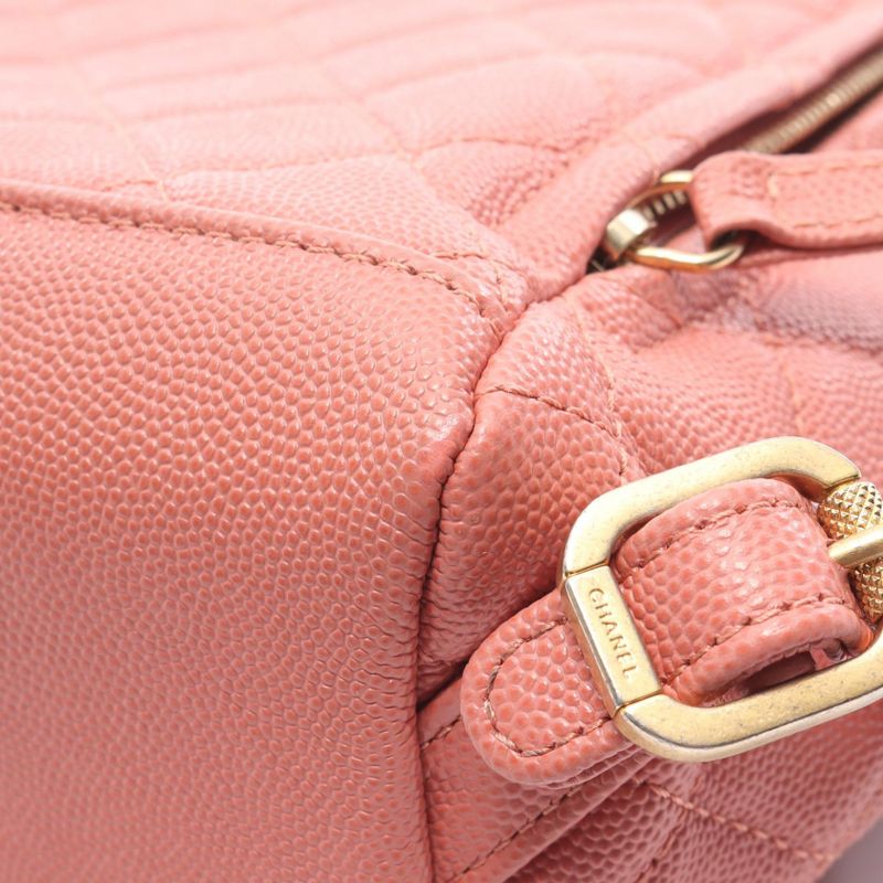 Chanel Backpack CC Filigree Quilted Coral Pink Leather