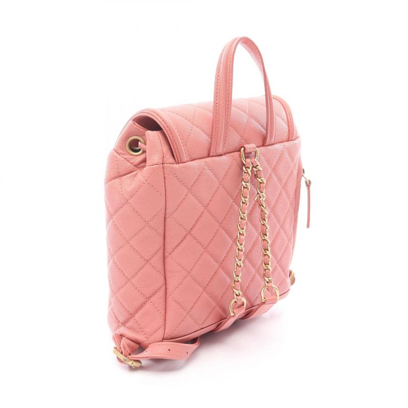 Chanel Backpack CC Filigree Quilted Coral Pink Leather
