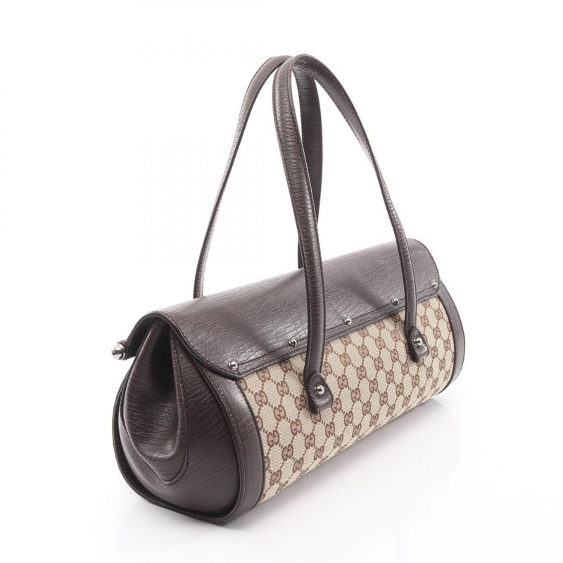 Gucci Handbag Bamboo GG Canvas Beige Dark Brown