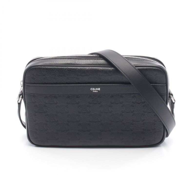 Celine Shoulder Bag Messenger Triomphe Black Leather