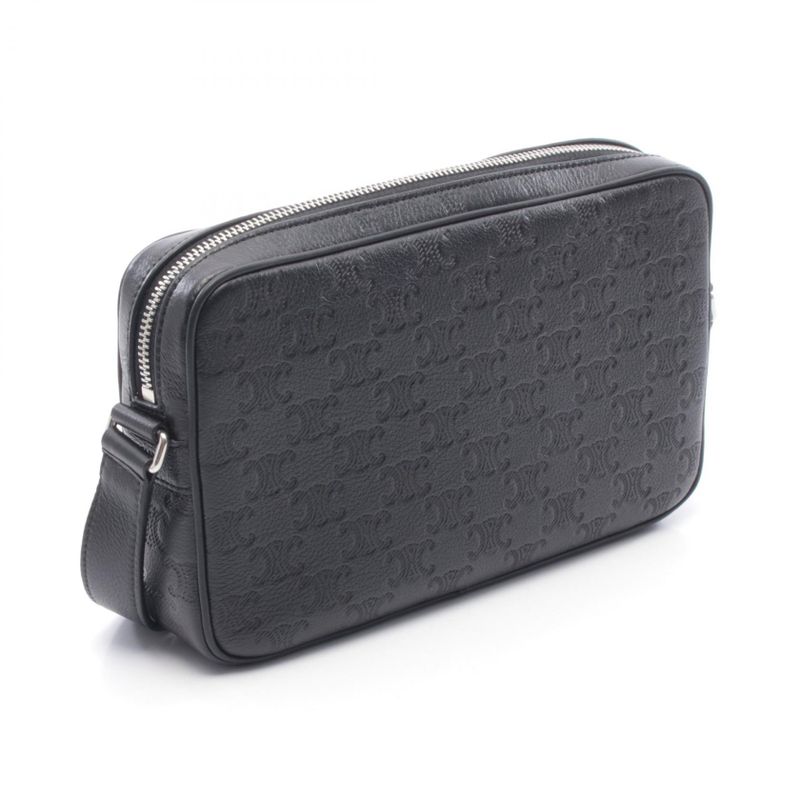 Celine Shoulder Bag Messenger Triomphe Black Leather