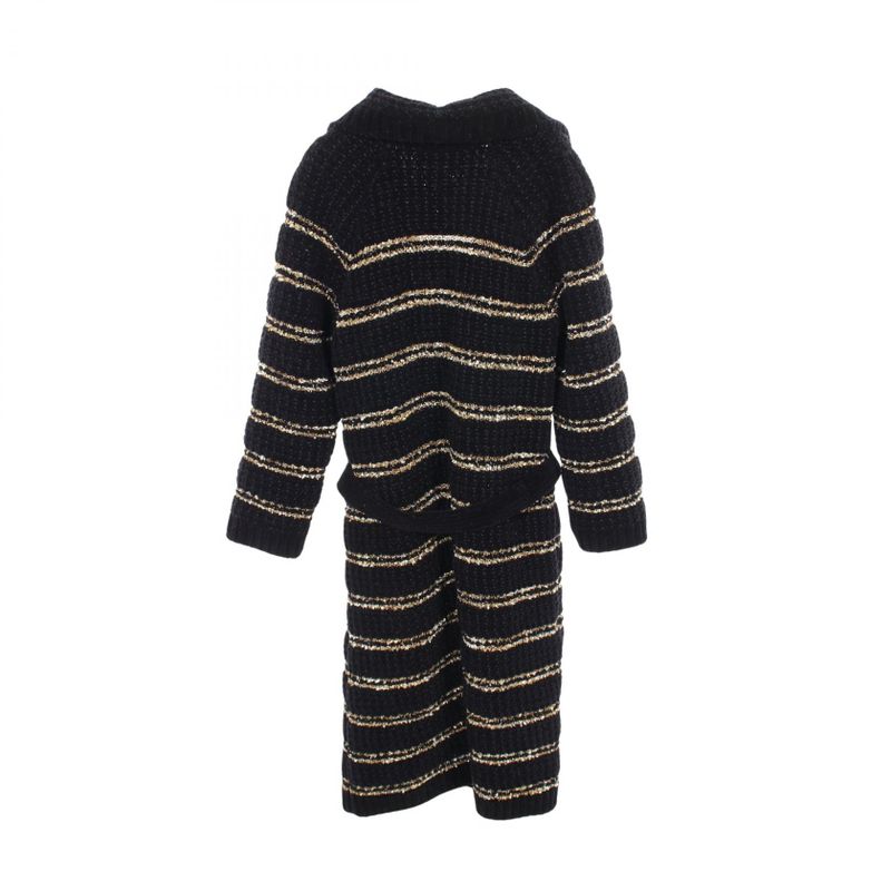 Chanel CC Logo Button Knit Wool Coat Navy White
