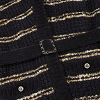 Chanel CC Logo Button Knit Wool Coat Navy White