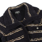 Chanel CC Logo Button Knit Wool Coat Navy White
