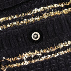 Chanel CC Logo Button Knit Wool Coat Navy White