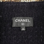 Chanel CC Logo Button Knit Wool Coat Navy White