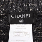 Chanel CC Logo Button Knit Cashmere Coat Gray White