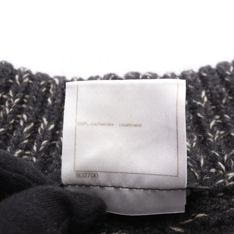 Chanel CC Logo Button Knit Cashmere Coat Gray White
